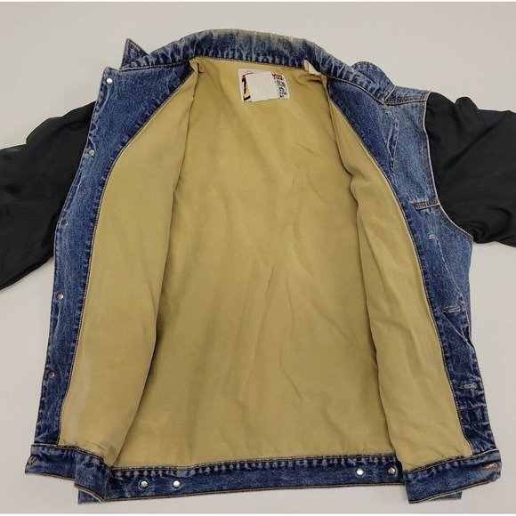 Vtg Indiana Jones Men's Size M Denim Nylon Sleeve Bebo Beverly Hills Jean Jacket - Picture 3 of 9